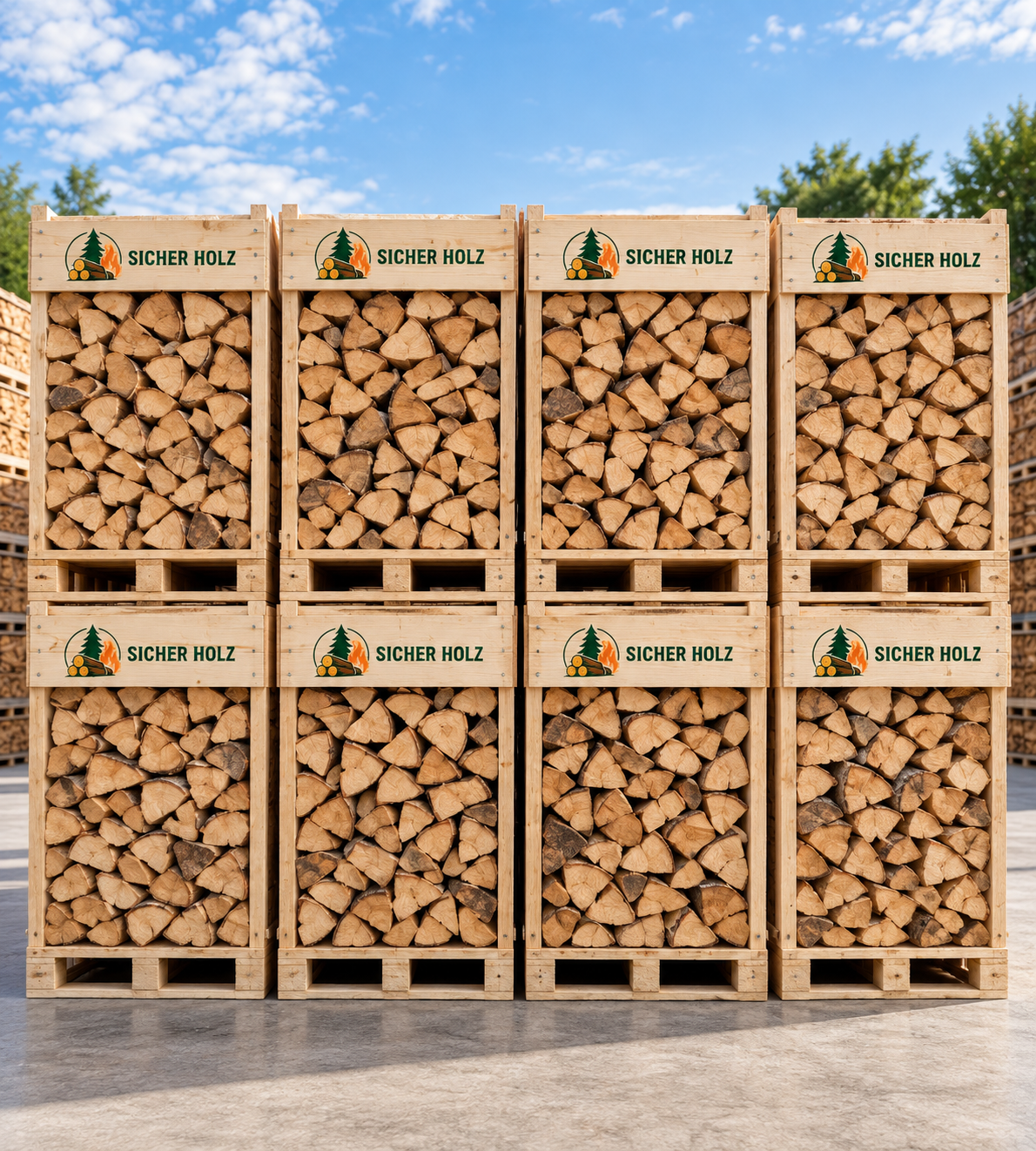 ChatGPT Image 6 sept. 2026, 01_21_56 Brennholz im Holzrahmen auf Palette – Kaminholz – Bild 1