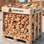 Brennholz im Holzrahmen – Kaminholz auf Palette