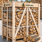 Brennholz im Holzrahmen – Kaminholz auf Palette