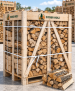 Brennholz im Holzrahmen – Kaminholz auf Palette