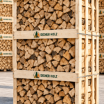 Brennholz im Holzrahmen – Kaminholz auf Palette