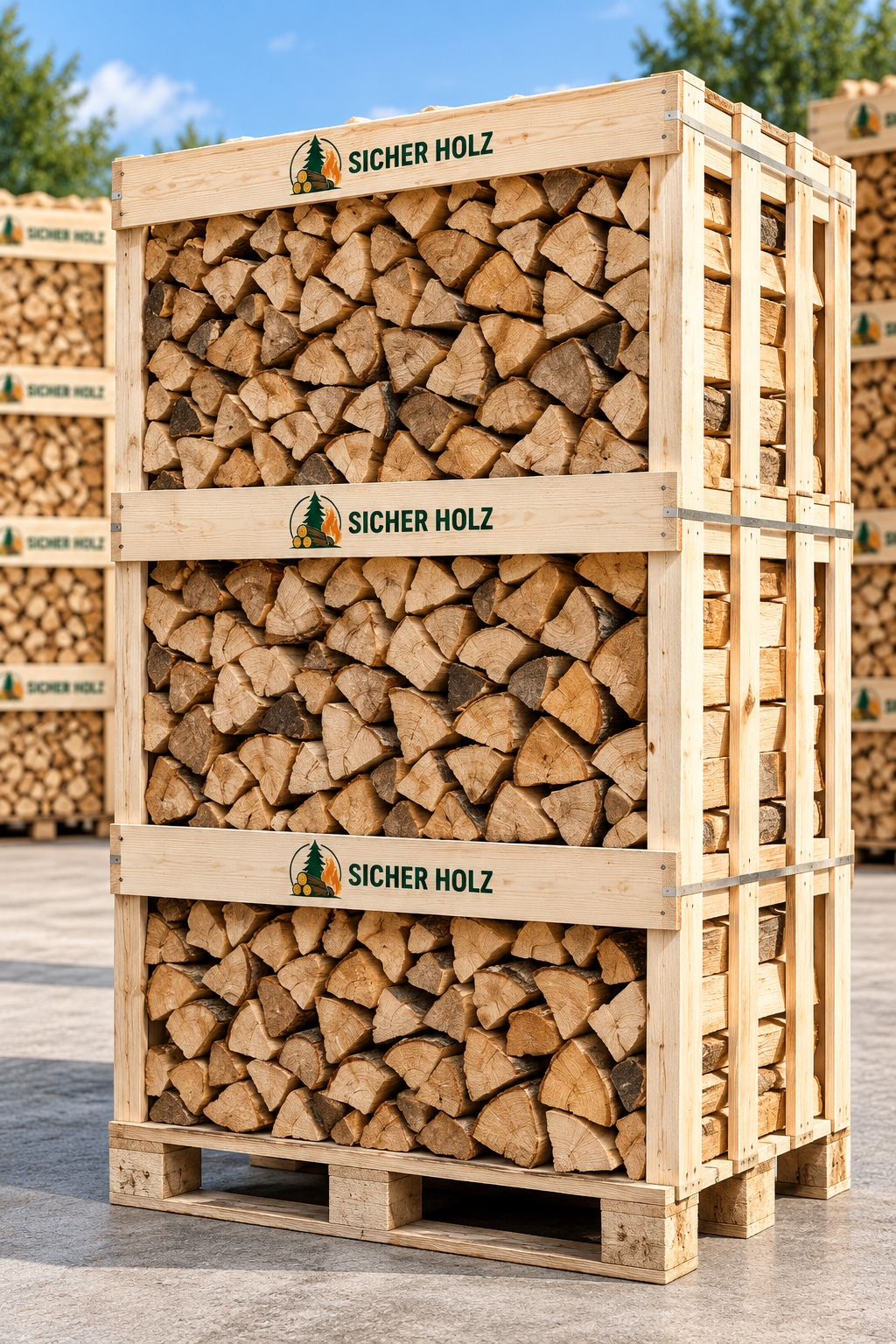 ChatGPT Image 6 sept. 2026, 01_26_07 Brennholz im Holzrahmen – Kaminholz auf Palette – Bild 1