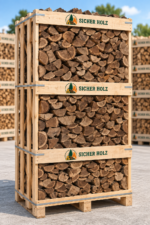 Brennholz im Groß-Holzrahmen – Hartholz-Kaminholz auf Palette