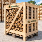 Brennholz im Holzrahmen – Hartholz Kaminholz auf Palette