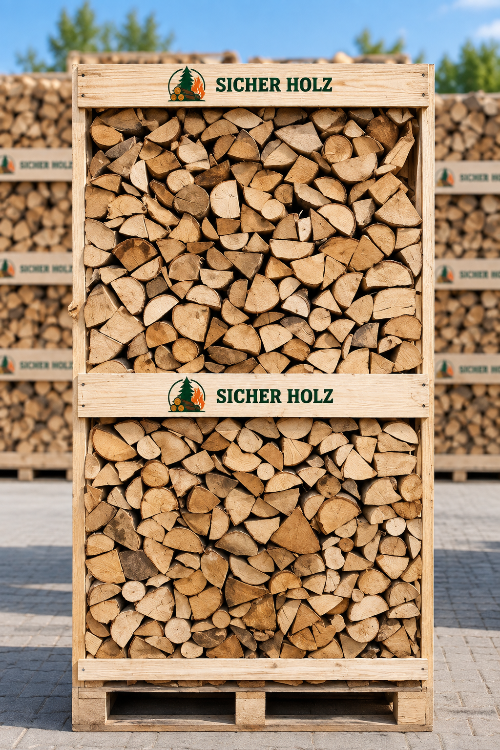 ChatGPT Image 6 sept. 2026, 01_30_59 Buchen-Brennholz 25 cm – Kaminholz im Holzrahmen – Bild 1