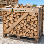 Buchen-Brennholz 30 cm – Kaminholz im Holzrahmen auf Palette