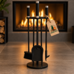 Kaminbesteck 4-teilig – Modernes Feuerstellen-Set mit Standfuß