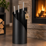 Kaminbesteck 4-teilig – Moderner Standhalter in Schwarz