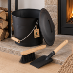Kaminbesteck-Set mit Ascheeimer – 3-teilig mit Schaufel und Handfeger
