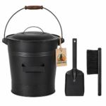 Ascheeimer mit Deckel – Kamin-Reinigungsset mit Schaufel und Handfeger