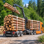 Langholz – Rundholz-LKW mit Kranverladung